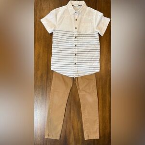 Bundle-Crazy 8 White Striped Shirt & OshKosh Khaki Pants